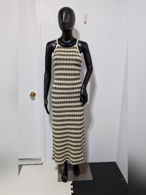 Zara Striped Knit Maxi Dress in Cream and Brown